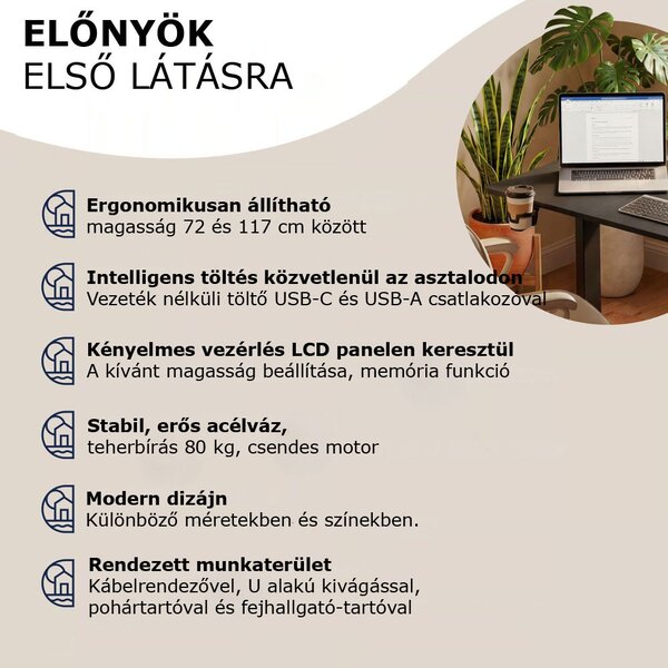 FLEXI állítható magasságú irodai íróasztal, 160x70x72-117cm, fekete Casaria