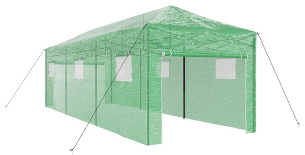 Üvegház pop-up kerettel tetővel Zöld 290 x 870 x 315 cm Vas