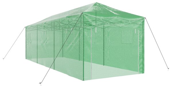 Üvegház pop-up kerettel tetővel Zöld 290 x 870 x 315 cm Vas