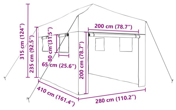 Üvegház felugró kerettel - Zöld - 410x280x315 cm - Acél