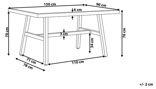 Kerti asztal CANETTO 150 cm 90 cm Üveg Fekete