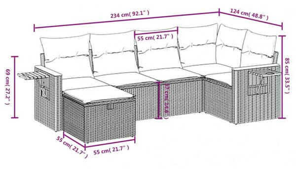 VidaXL Polyrattan Kerti Ülőgarnitúra - 6 részes - Bézs