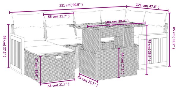 VidaXL Polyrattan Kerti Ülőgarnitúra - 7 részes - Bézs