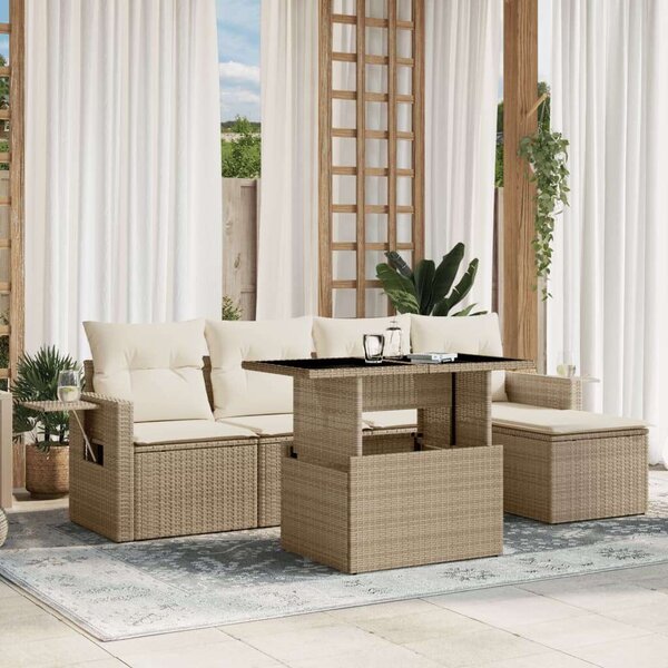 Polyrattan Kerti Ülőgarnitúra - 6 részes - Bézs