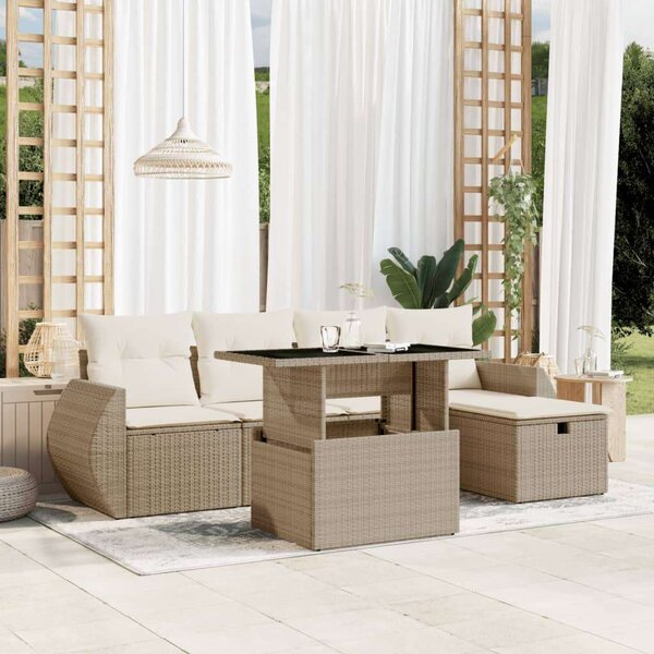 VidaXL Polyrattan Kerti Ülőgarnitúra - 6 részes - Bézs