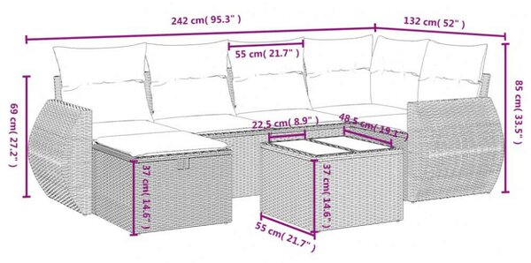 VidaXL Polyrattan Kerti Ülőgarnitúra - 7 részes - Bézs