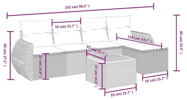 VidaXL Polyrattan Kerti Ülőgarnitúra - 6 részes - Bézs