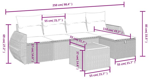 VidaXL Polyrattan Kerti Ülőgarnitúra - 6 részes - Bézs