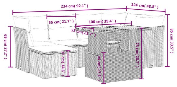 VidaXL Polyrattan Kerti Ülőgarnitúra - 7 részes - Bézs
