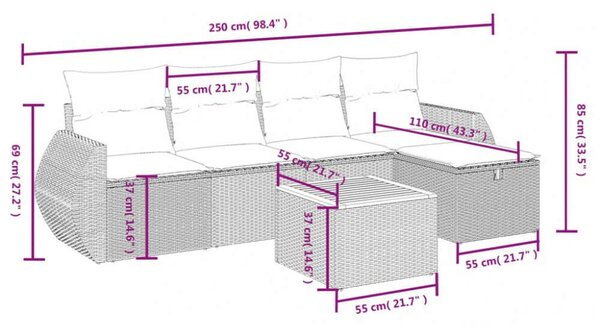 VidaXL Polyrattan Kerti Ülőgarnitúra - 6 részes - Bézs