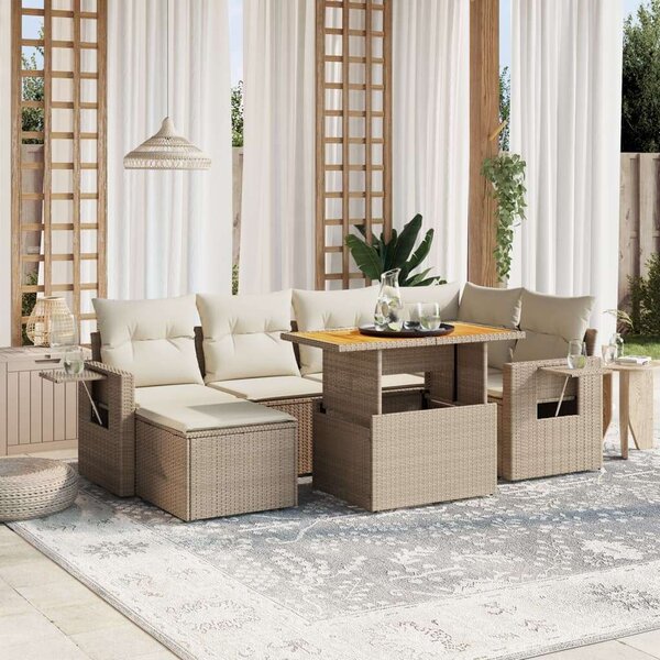 VidaXL Polyrattan Kerti Ülőgarnitúra - 7 részes - Bézs