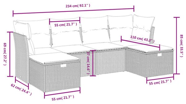 VidaXL Polyrattan Kerti Ülőgarnitúra - 6 részes - Bézs