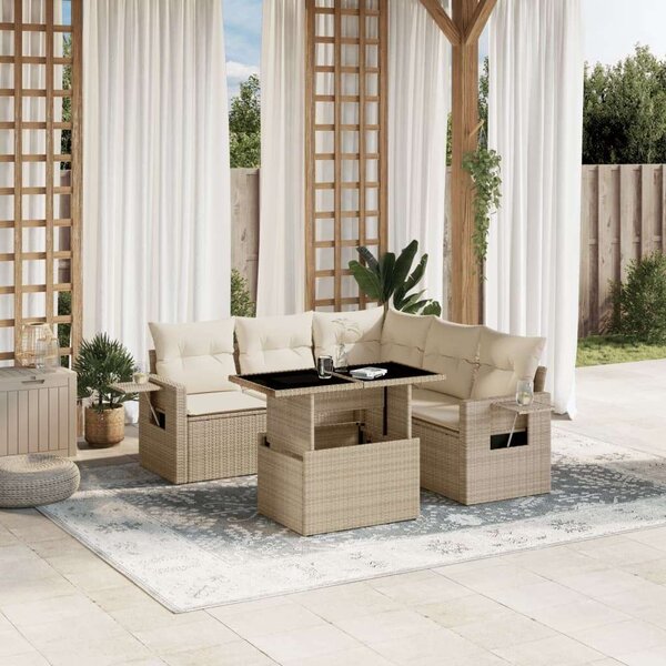 VidaXL Polyrattan Kerti Ülőgarnitúra - 6 részes - Bézs