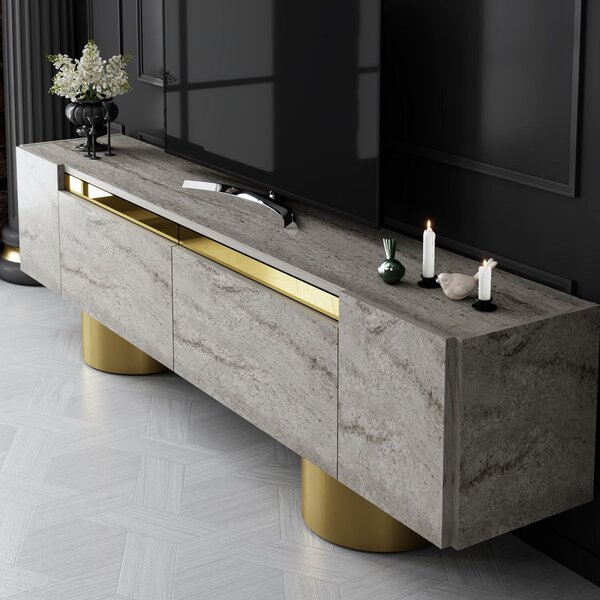 Hanah Home TV Stand Travertine Gold Bohem - Travertine, Gold