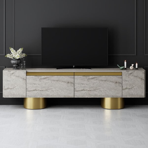 Hanah Home TV Stand Travertine Gold Bohem - Travertine, Gold