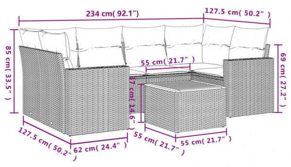 VidaXL 7 részes bézs polyrattan kerti ülőgarnitúra párnákkal