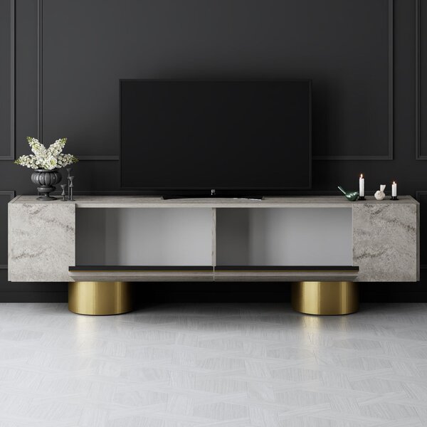 Hanah Home TV Stand Travertine Gold Bohem - Travertine, Gold