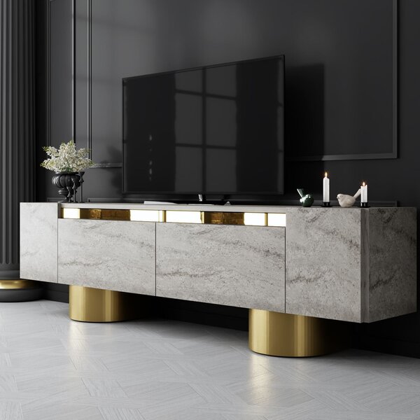 Hanah Home TV Stand Travertine Gold Bohem - Travertine, Gold