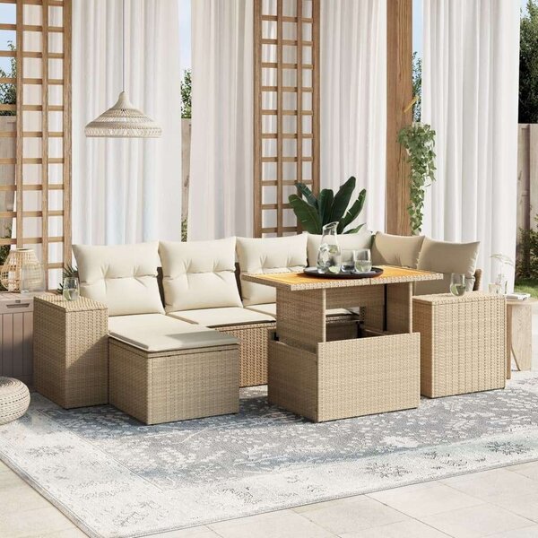 VidaXL Polyrattan Kerti Ülőgarnitúra - 7 részes - Bézs