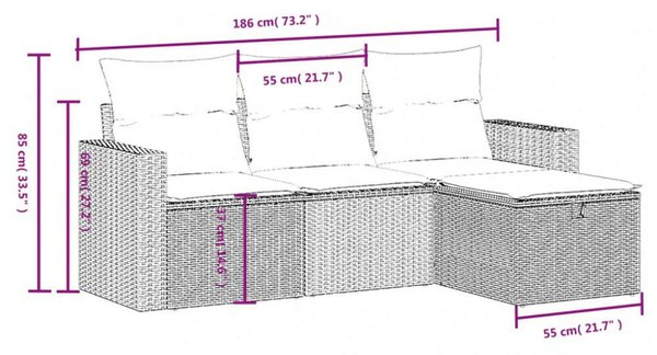 VidaXL 4 részes bézs polyrattan kerti ülőgarnitúra párnákkal
