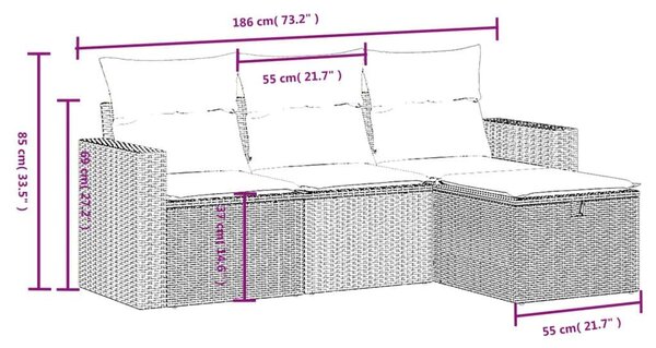 VidaXL 4 részes bézs polyrattan kerti ülőgarnitúra párnákkal