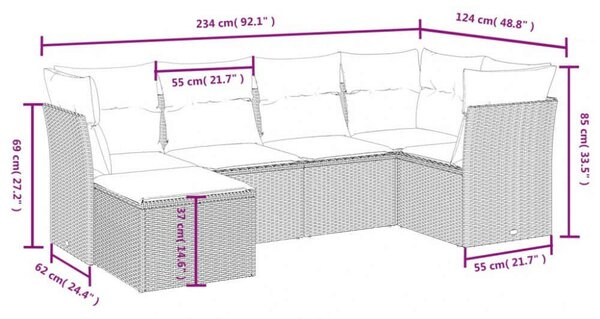 VidaXL Polyrattan Kerti Ülőgarnitúra - 6 részes - Bézs