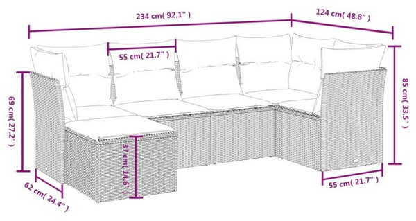 VidaXL Polyrattan Kerti Ülőgarnitúra - 6 részes - Bézs