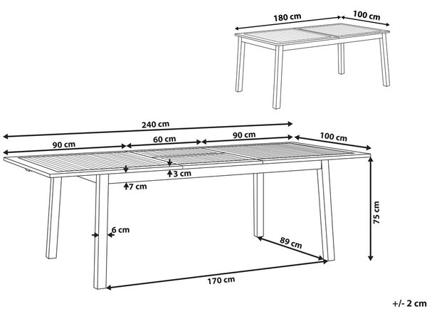 Bővíthető kerti étkezőasztal CESANA 180/240 cm 100 cm Akácfa Világosbarna
