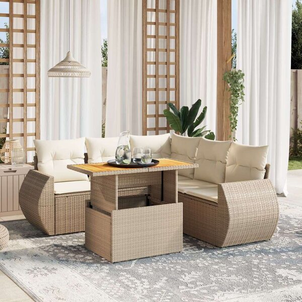 VidaXL Polyrattan Kerti Ülőgarnitúra - 6 részes - Bézs