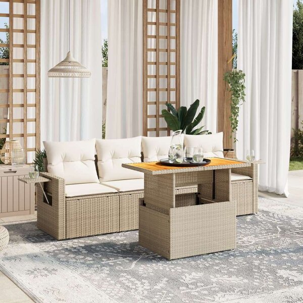 VidaXL Polyrattan Kerti Ülőgarnitúra - 5 részes - Bézs