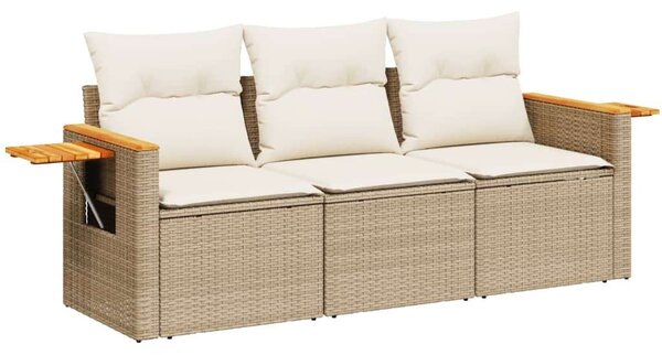 VidaXL 3 részes bézs polyrattan kerti ülőgarnitúra párnákkal