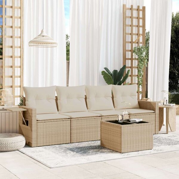 VidaXL Polyrattan Kerti Ülőgarnitúra - 5 részes - Bézs
