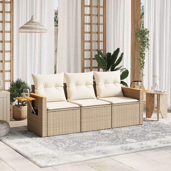 VidaXL 3 részes bézs polyrattan kerti ülőgarnitúra párnákkal