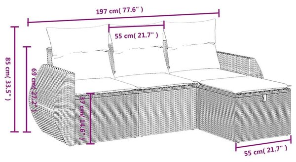VidaXL Polyrattan Kerti Ülőgarnitúra - 4 részes - Bézs