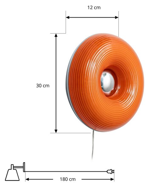 Lindby LED asztali/fali lámpa Fjora, narancssárga/króm, Ø30cm, dimmelhető, dimmelhető, Sárga / narancssárga, Nappali / Étkező, Üveg, Dizájn