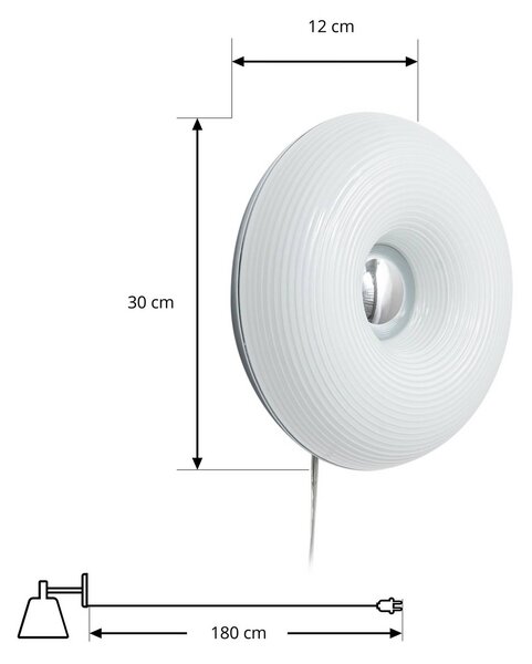 Lindby LED asztali/fali lámpa Fjora, fehér/króm, Ø 30 cm, dimmelhető, dimmelhető, Fehér / opál, Nappali / Étkező, Üveg, Dizájn