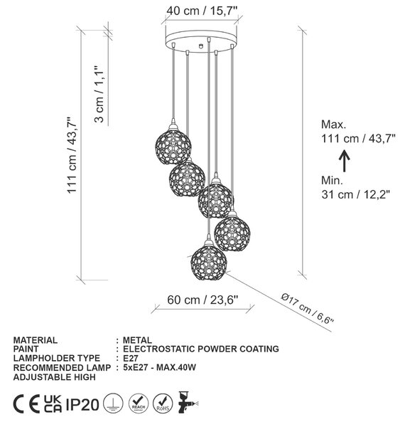 Opviq Csillár Fekete-Arany Selcuklu - Mr-790-1