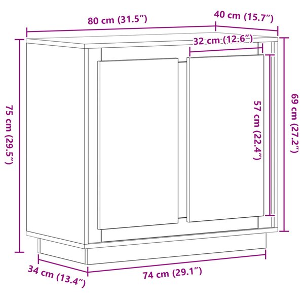Büfé Régi Fa 80x34x75 cm Műszaki Fa