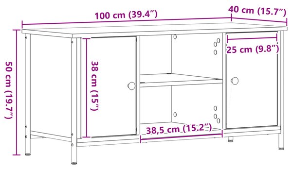 Televíziós Szekrény Fekete Tölgy 100x40x50 cm Mérnöki Fa és Acél