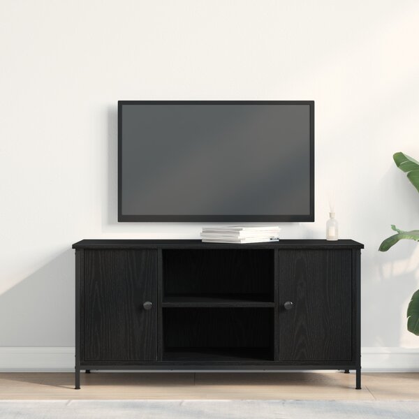 Televíziós Szekrény Fekete Tölgy 100x40x50 cm Mérnöki Fa és Acél
