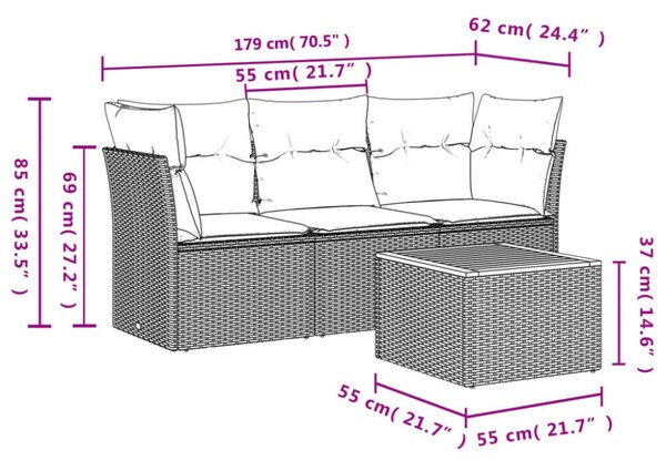VidaXL Polyrattan Kerti Ülőgarnitúra - 4 részes - Fekete