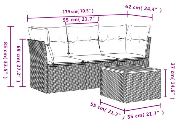 VidaXL Polyrattan Kerti Ülőgarnitúra - 4 részes - Fekete