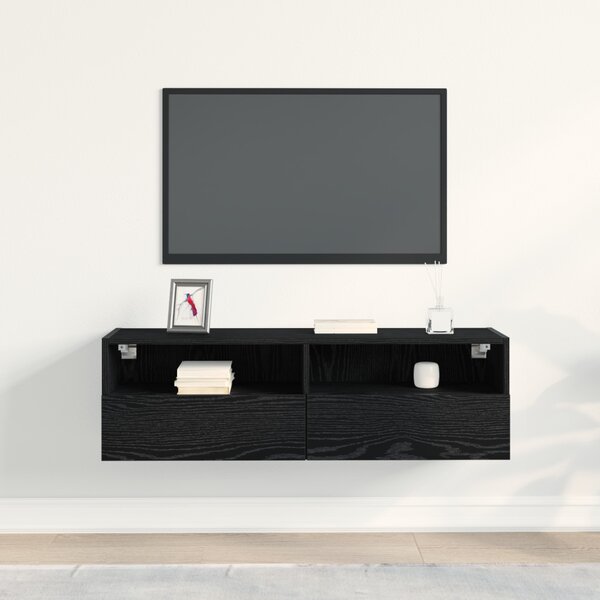 TV Fali Szekrény 100 x 30 x 30 cm Fekete tölgy Szerelt Fa