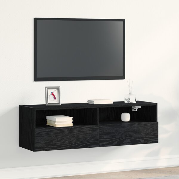 TV Fali Szekrény 100 x 30 x 30 cm Fekete tölgy Szerelt Fa