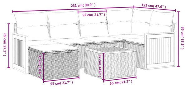 VidaXL Polyrattan Kerti Ülőgarnitúra - 7 részes - Bézs