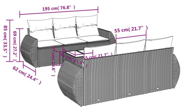 VidaXL Polyrattan Kerti Ülőgarnitúra - 7 részes - Bézs
