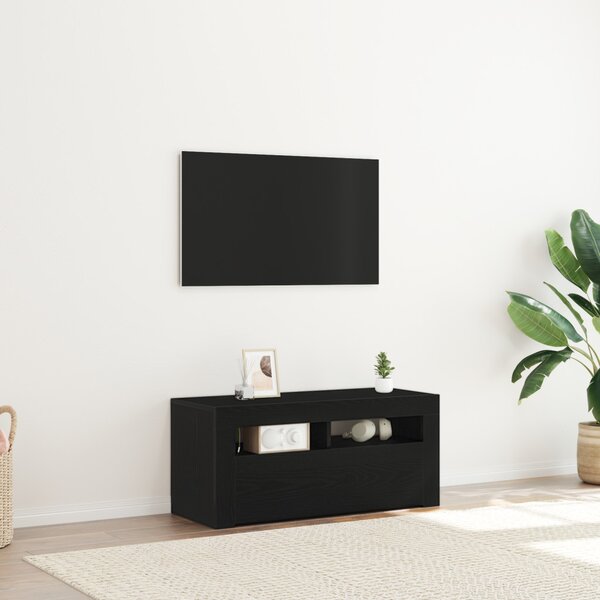 LED-es fekete tölgy TV szekrény 90x35x40 cm szerelt fából