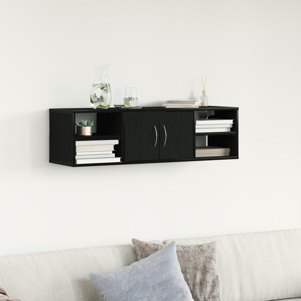 Falpolc polcokkal ajtóval Fekete tölgy 102 x 30 x 29 cm Faanyag