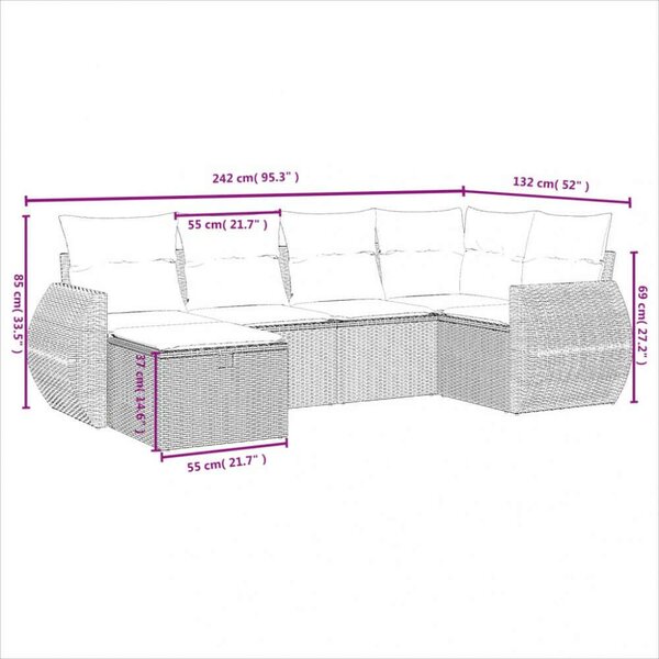 VidaXL Polyrattan Kerti Ülőgarnitúra - 6 részes - Bézs
