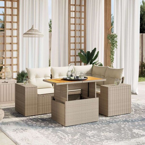 VidaXL Polyrattan Kerti Ülőgarnitúra - 5 részes - Bézs